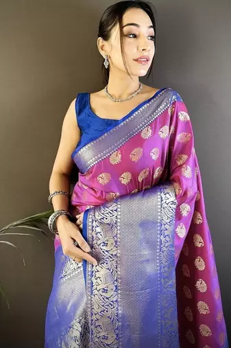 purple color handloom kanjivaram katan art silk blend weaves work saree