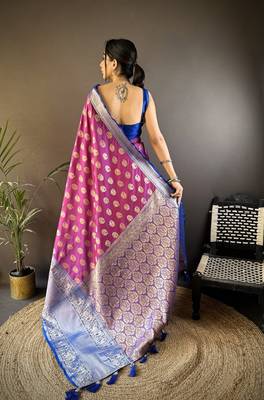purple handloom kanjivaram katan art silk blend weaves work saree 4