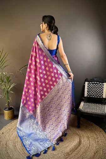 purple color handloom kanjivaram katan art silk blend weaves work saree