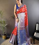 red color handloom kanjivaram katan art silk weaves work saree