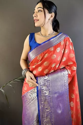 red color handloom kanjivaram katan art silk blend weaves work saree