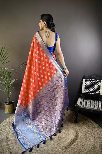 red color handloom kanjivaram katan art silk blend weaves work saree