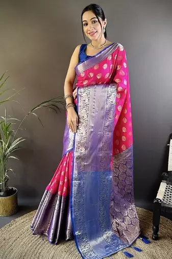 pink color handloom kanjivaram katan art silk weaves work saree