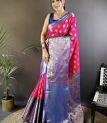 pink color handloom kanjivaram katan art silk weaves work saree