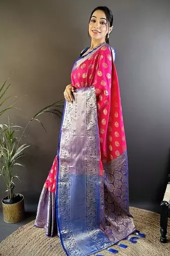 pink color handloom kanjivaram katan art silk blend weaves work saree
