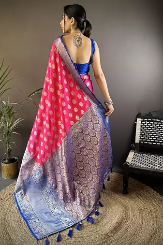 pink color handloom kanjivaram katan art silk blend weaves work saree