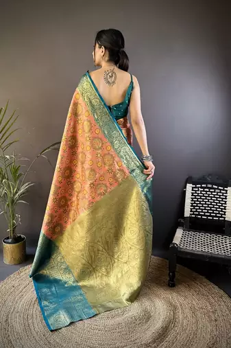 orange color jacquard woven  kanjivaram tissue art silk blend work saree