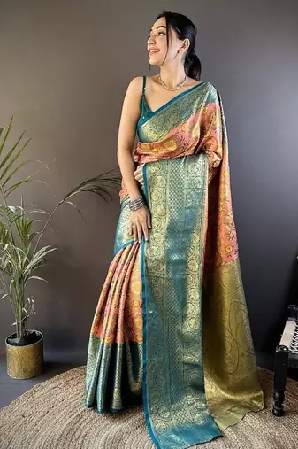 pink color jacquard woven  kanjivaram tissue art silk work saree