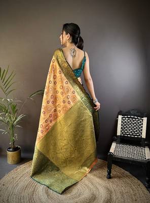 pink color jacquard woven  kanjivaram tissue art silk blend work saree 4