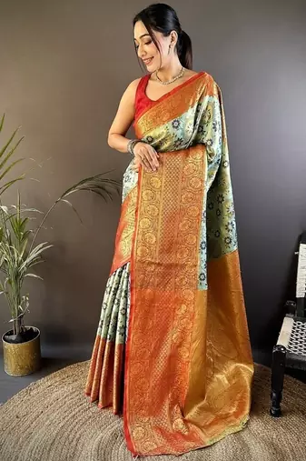 pista color jacquard woven  kanjivaram tissue art silk work saree