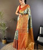 pista color jacquard woven  kanjivaram tissue art silk work saree