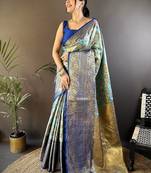 skyblue color jacquard woven  kanjivaram tissue art silk work saree