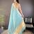 sky blue color cotton checks zari border work saree