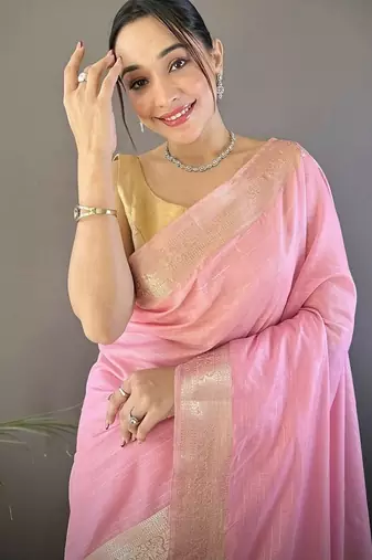 pink color cotton checks zari border work saree