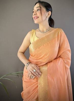 orange color cotton checks zari border work saree 3