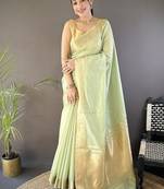 pista color cotton checks zari border work saree