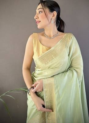 pista color cotton checks zari border work saree 3