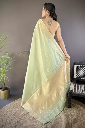 pista color cotton checks zari border work saree