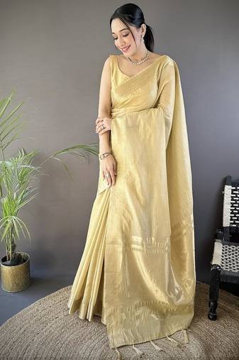 chiku color cotton checks zari border work saree