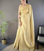 chiku color cotton checks zari border work saree