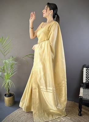 chiku color cotton checks zari border work saree 2