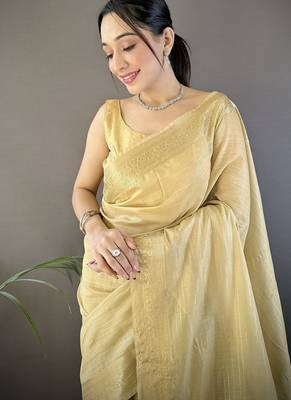 chiku color cotton checks zari border work saree 3
