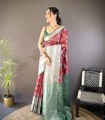 red color banarasi soft art silk zari woven work saree