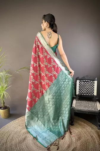 red color banarasi soft art silk blend zari woven work saree