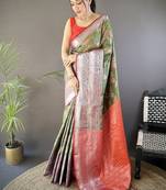 green color banarasi soft art silk zari woven work saree