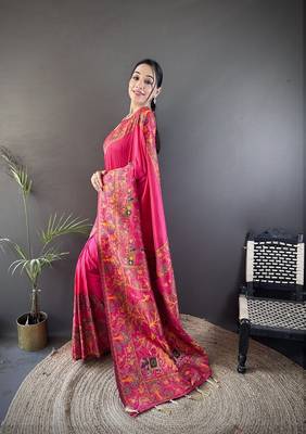 pink pashmina kashmiri meenakari zari weaving work saree 2