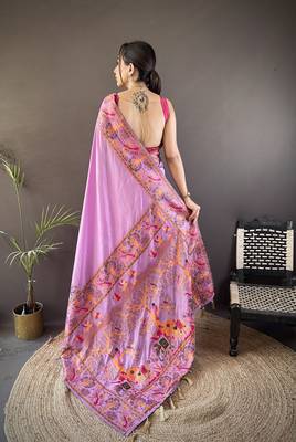 purple color pashmina kashmiri meenakari zari weaving work saree 4
