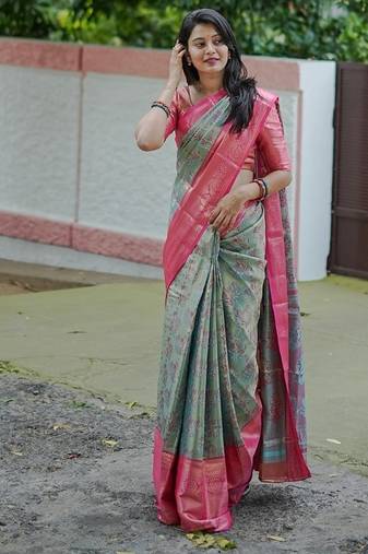 skyblue color weaving zari border kanjivaram semi art silk saree