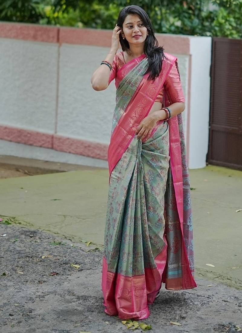 skyblue color weaving zari border kanjivaram semi art silk saree