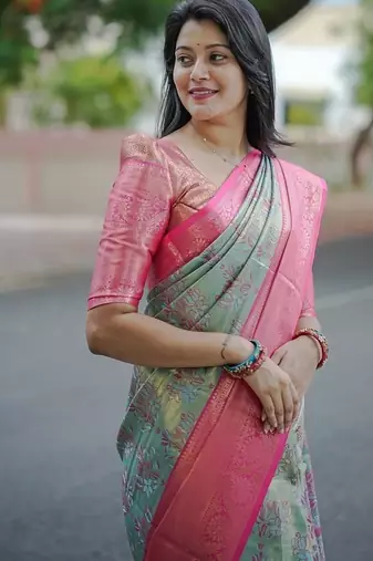 skyblue color weaving zari border kanjivaram semi art silk blend saree