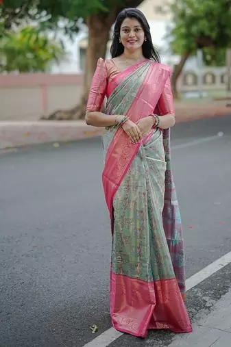 skyblue color weaving zari border kanjivaram semi art silk blend saree