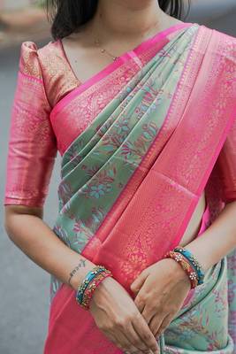 skyblue weaving zari border kanjivaram semi art silk blend saree 4