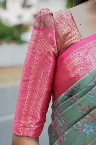 skyblue color weaving zari border kanjivaram semi art silk blend saree
