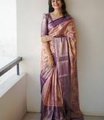 peach color weaving zari border kanjivaram semi art silk saree