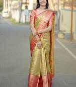 parrot green color weaving zari border kanjivaram semi art silk saree