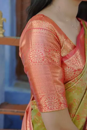 parrot green color weaving zari border kanjivaram semi art silk blend saree