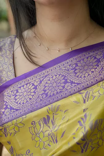 yellow color weaving zari border kanjivaram semi art silk blend saree