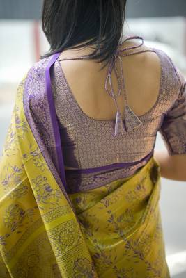 yellow color weaving zari border kanjivaram semi art silk blend saree 4