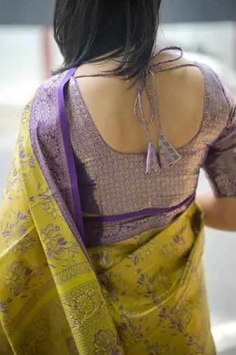 yellow color weaving zari border kanjivaram semi art silk blend saree
