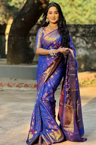 blue color zari woven banarasi art silk saree