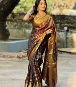 brown color zari woven banarasi art silk saree