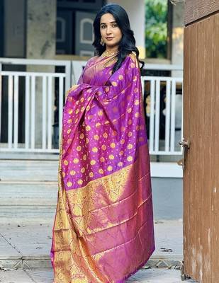 wine color zari woven banarasi art silk blend saree 2