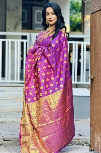 wine color zari woven banarasi art silk blend saree