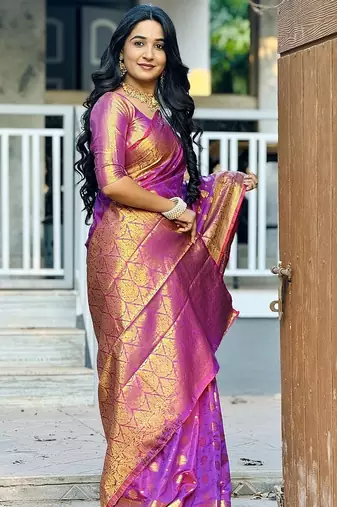 wine color zari woven banarasi art silk blend saree
