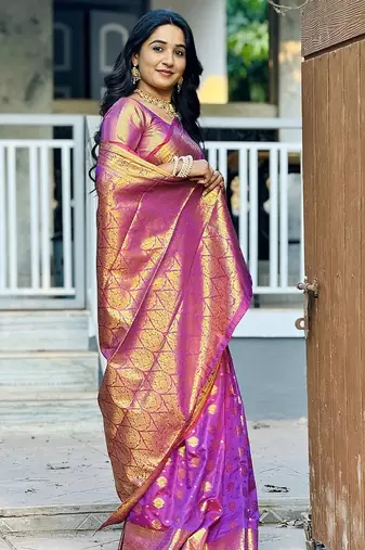 wine color zari woven banarasi art silk blend saree