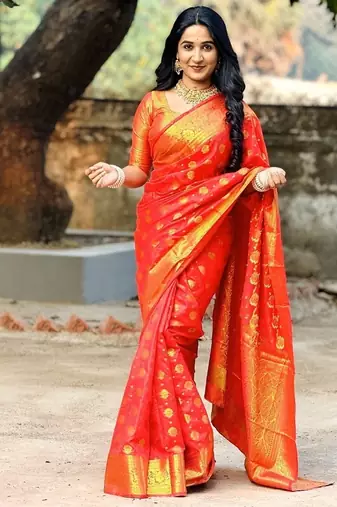red color zari woven banarasi art silk saree